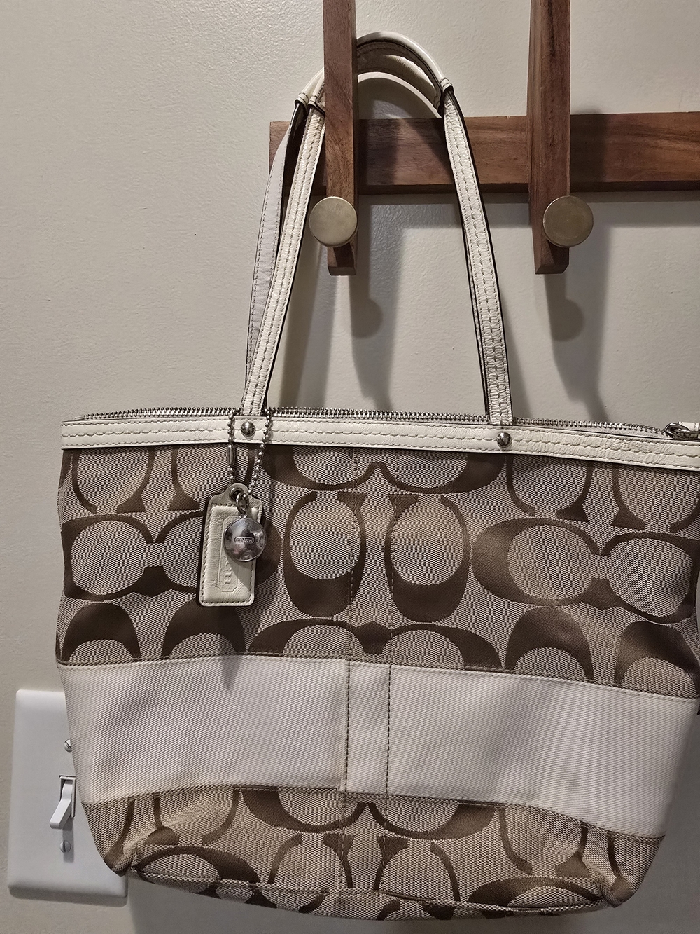 🔥 Coach Signature Canvas Tote Bag in Khaki/Chalk